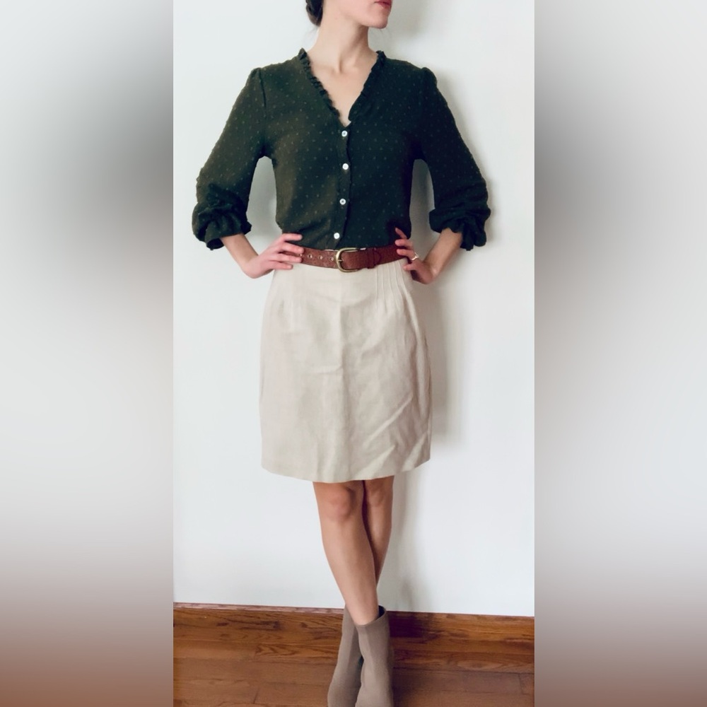 Linen & Cotton Paul Harris Short Pencil Skirt Sz 10 Tan Beige Cream Lined - Picture 1 of 10